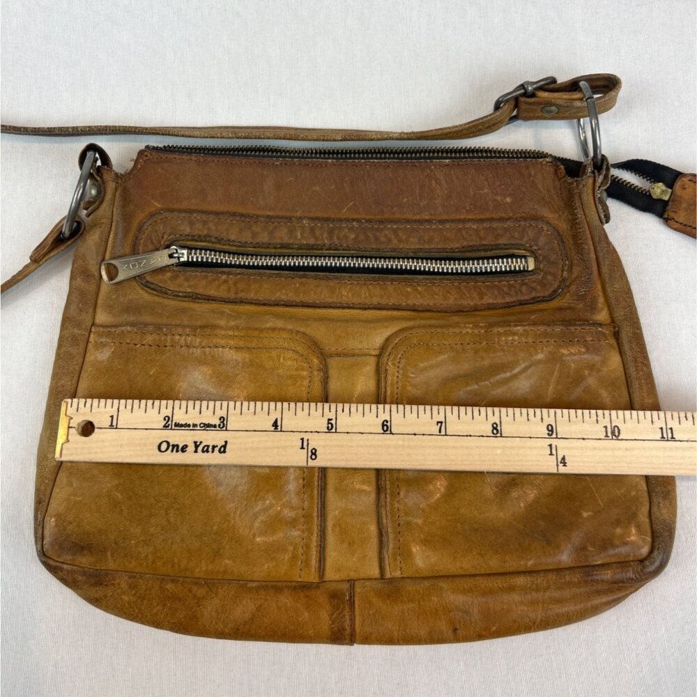 Vintage 70s Brown Leather Shoulder Bag Adjustable Strap Zipper Pocket - Picture 13 of 16